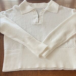 White Knit Collared Sweater